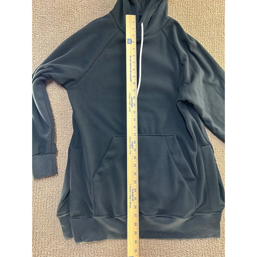 The Warmy Black Fleece Lined Longline Hoodie Sweatshirt Small Raglan Sleeve - Picture 5 of 7